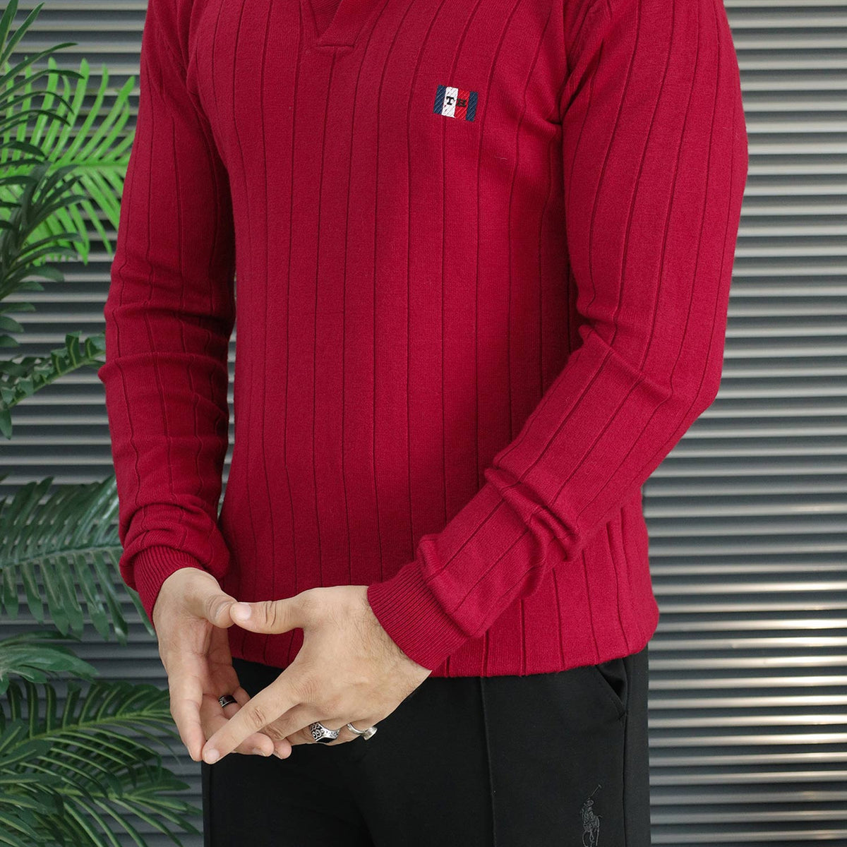 Turbo Open Johnny Collar Imported Men's Sweater