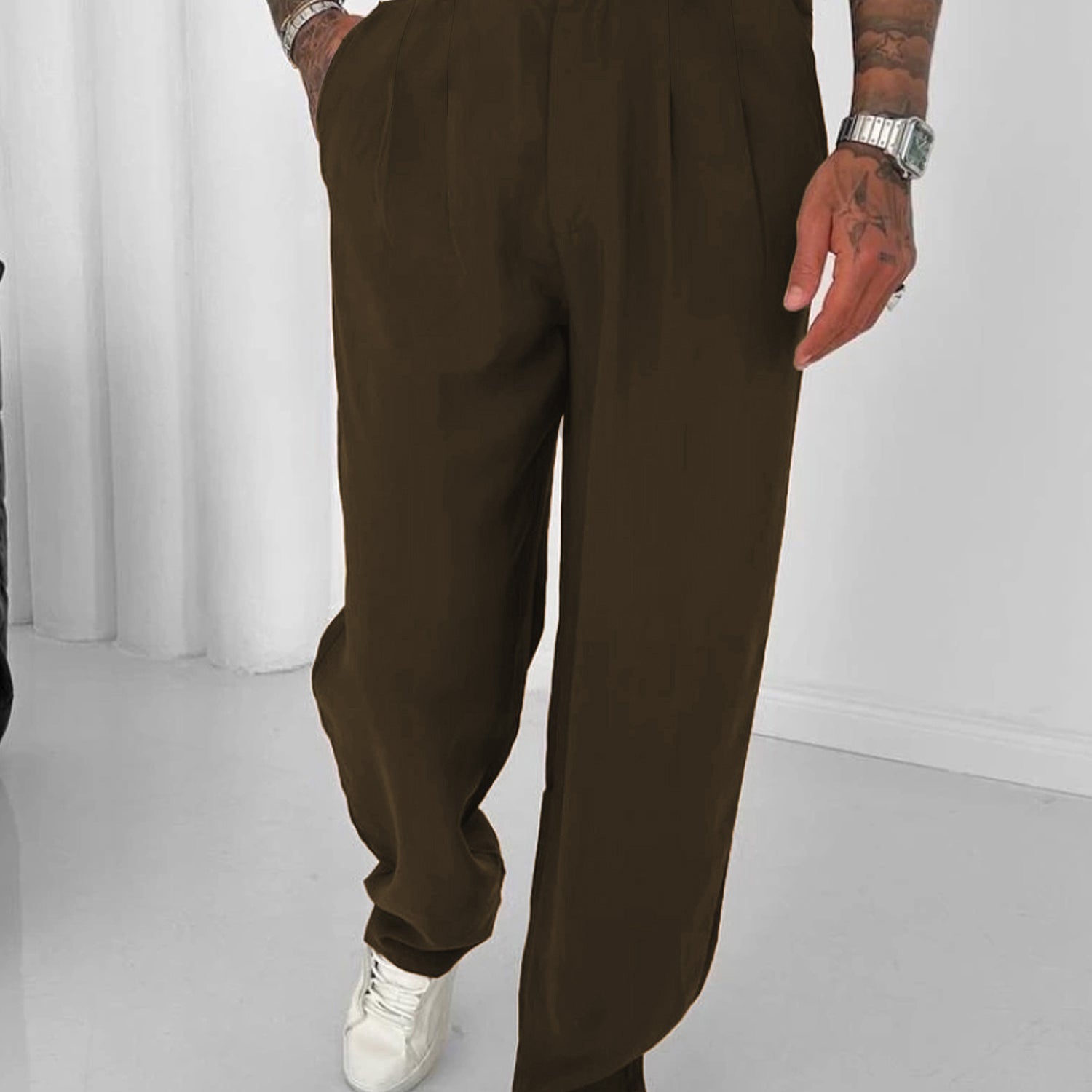 Turbo Comfort Front Plate Regular Straight-Fit Trouser In Olive Green