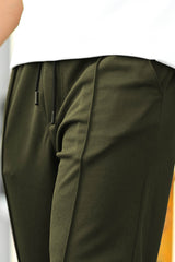Plain Stripe Line Loose Bottom Trouser In Olive