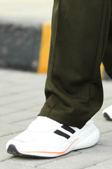Plain Stripe Line Loose Bottom Trouser In Olive