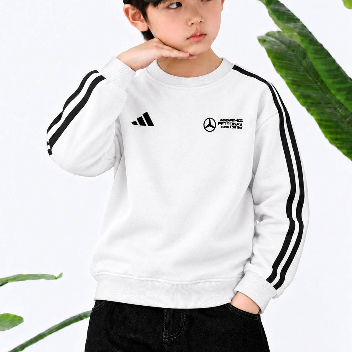 Adds Blokecore Aesthetic Quarter Round Neck Kid's Sweatshirt In White
