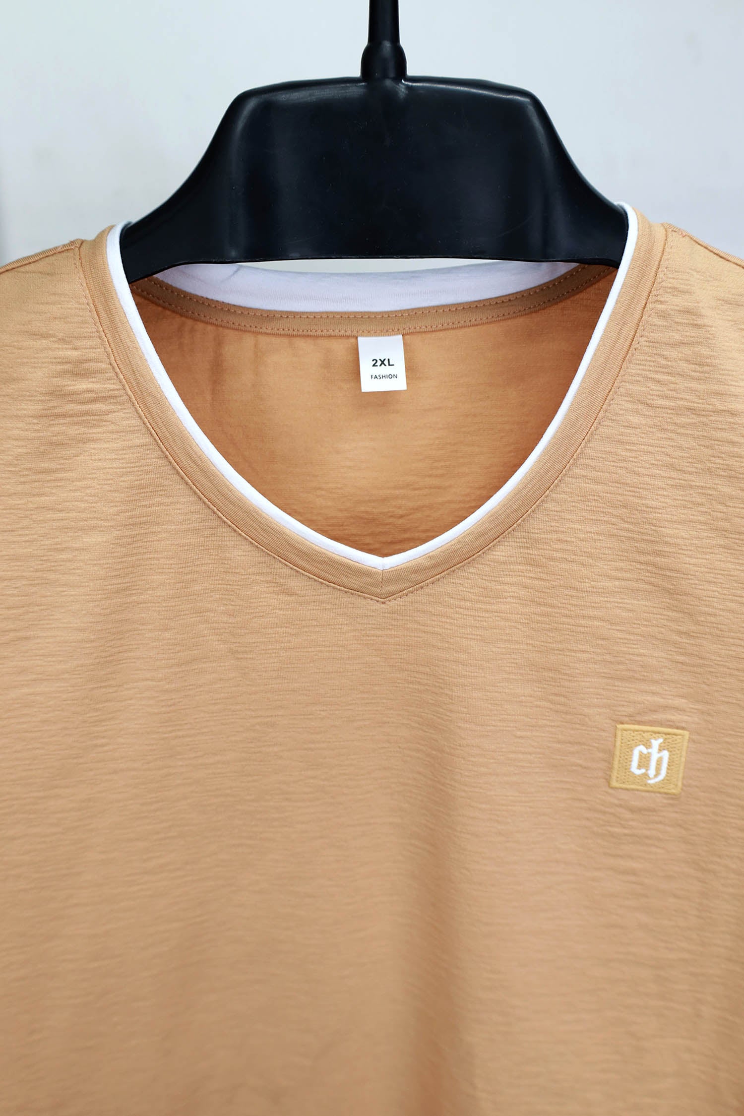 Embroidered Logo V Neck T-Shirt In Light Orange