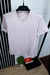 Embroidered Logo V Neck T-Shirt In Tea Pink