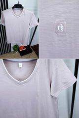 Embroidered Logo V Neck T-Shirt In Tea Pink