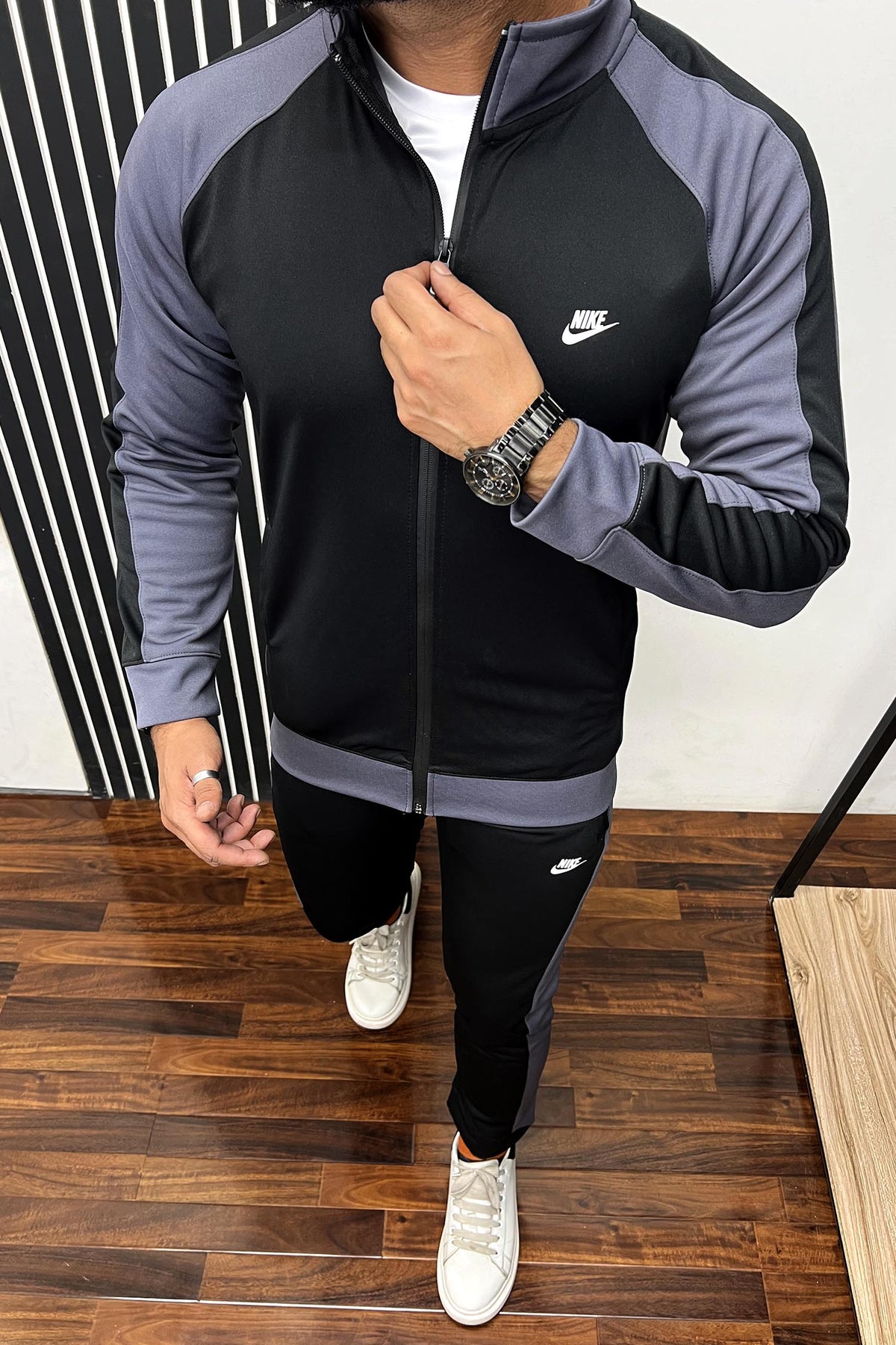 Nke Mock Neck Men Zipper Tracksuit In Black