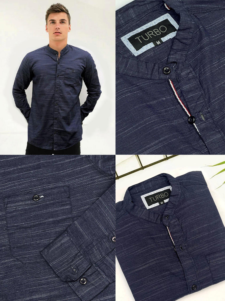 Self Textured Cotton Shirt In Navy Blue