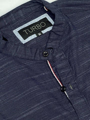 Self Textured Cotton Shirt In Navy Blue
