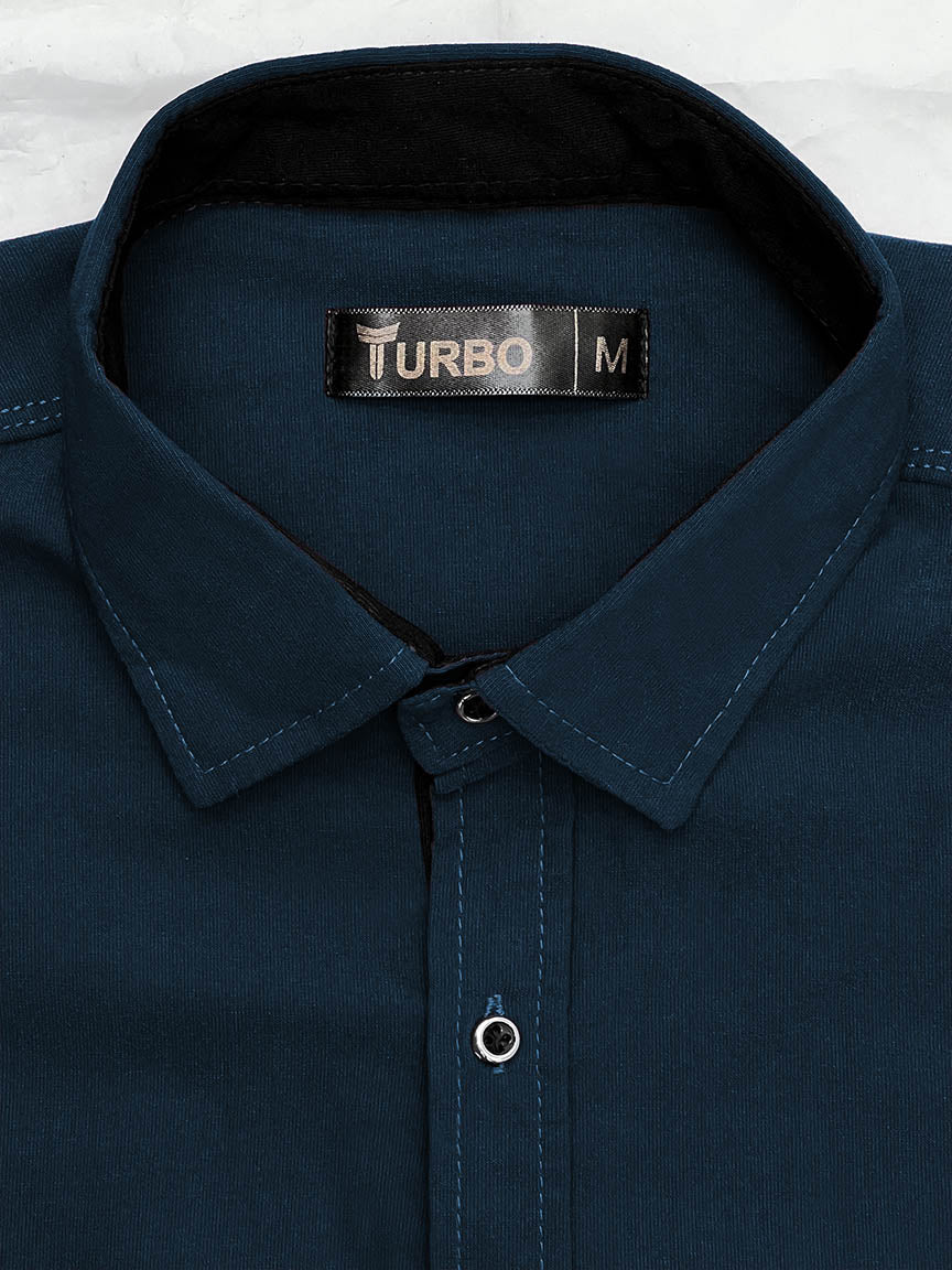 Self Textured Elastic Shirt In Navy Blue