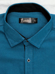 Self Textured Elastic Shirt In Blue