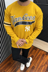 NY Ynkes Printed Slogan Oversized Sweatshirt In Mustard