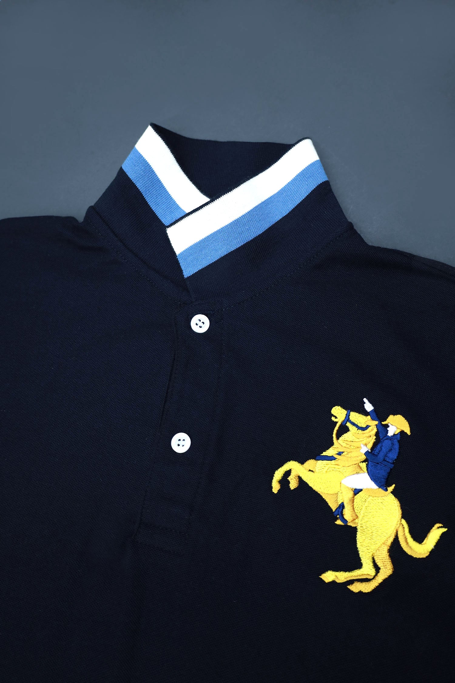 Embroided Rlph Laurn Single Pony Polo Shirt In Navy Blue