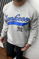 NY Ynkes Printed Slogan Oversized Sweatshirt In Slate Grey