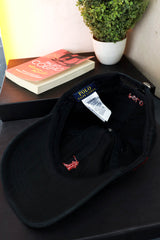 Polo Embroidered logo Cotton Cap In Black & Red