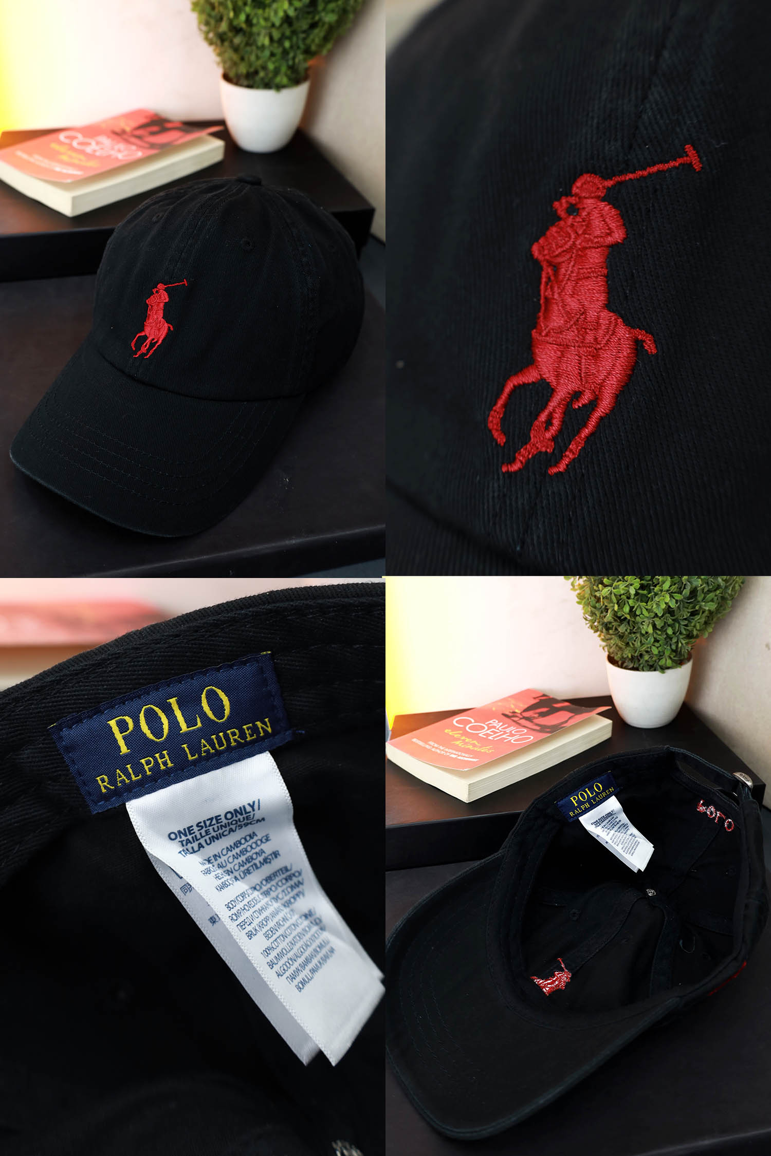 Polo Embroidered logo Cotton Cap In Black & Red