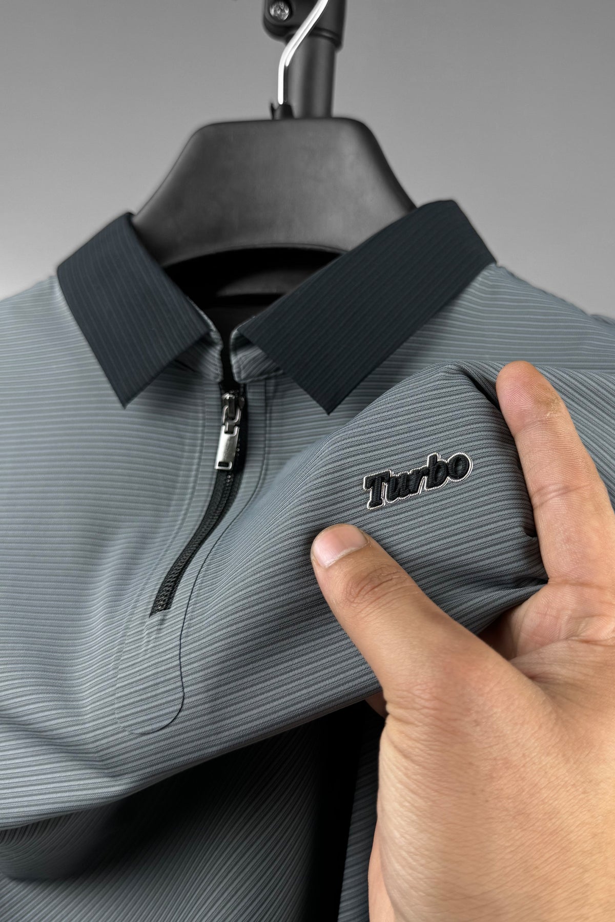 Turbo Fashion Transmission Zip Collar Men's Polo Shirt In Grey
