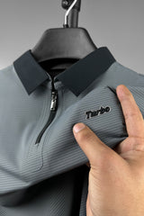 Turbo Fashion Transmission Zip Collar Men's Polo Shirt In Grey
