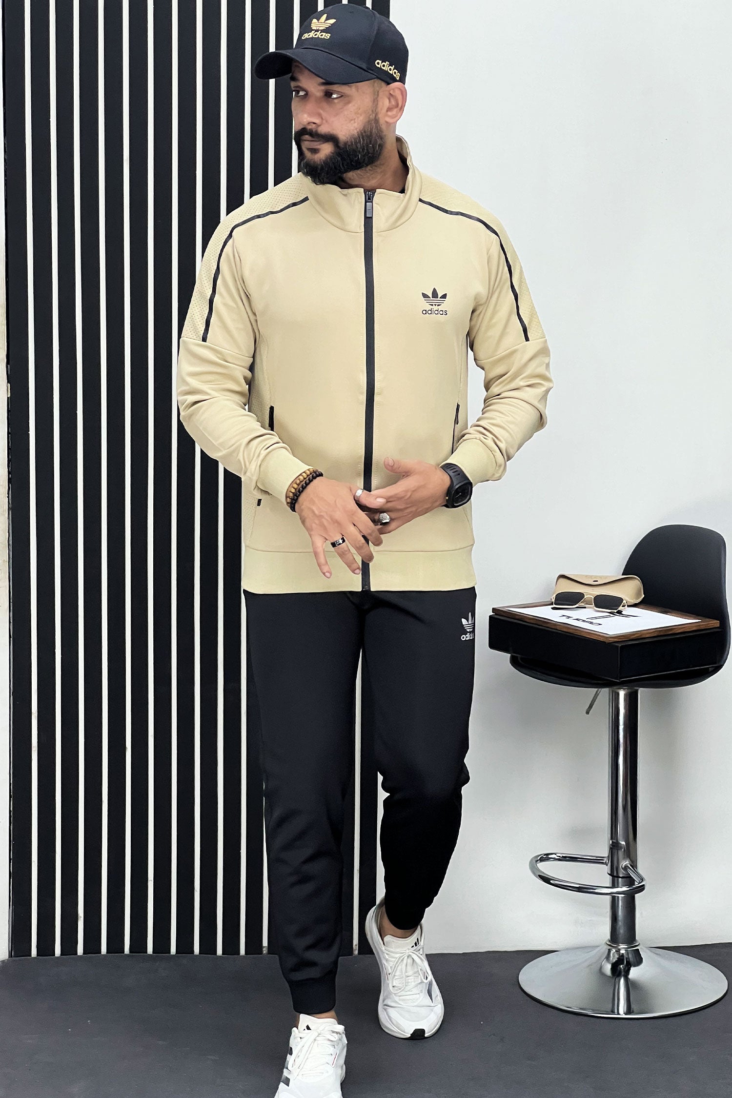 Adds Lane Stripe Sportswear Men Zipper Tracksuit