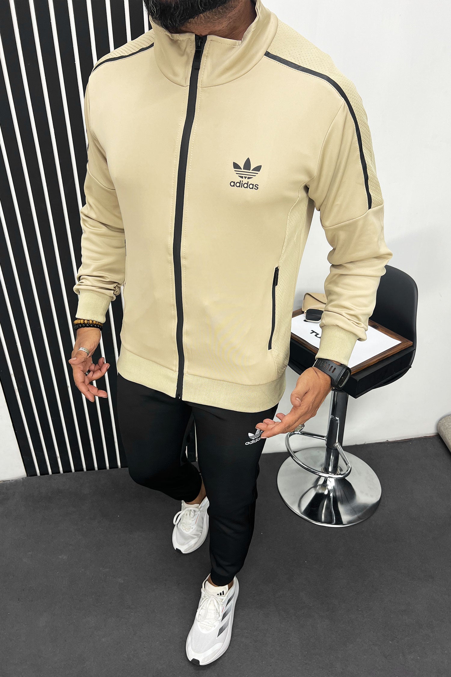 Adds Lane Stripe Sportswear Men Zipper Tracksuit