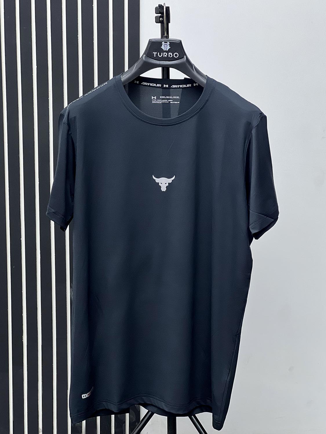 Imported Dry Fit Tee With Reflector Logo In Charcoal Grey