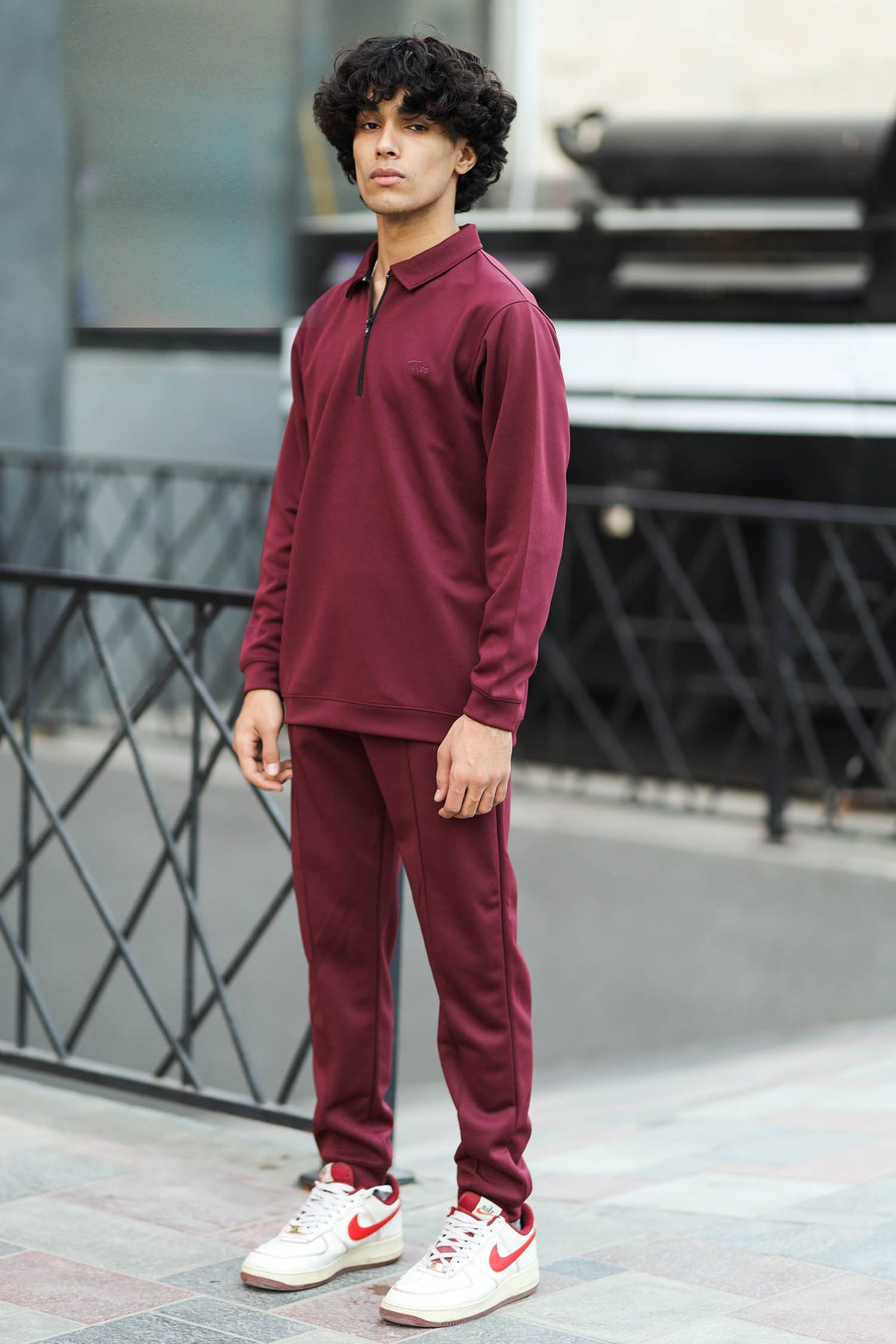 Turbo Half Zip Style Men Zipper Tracksuit In Maroon