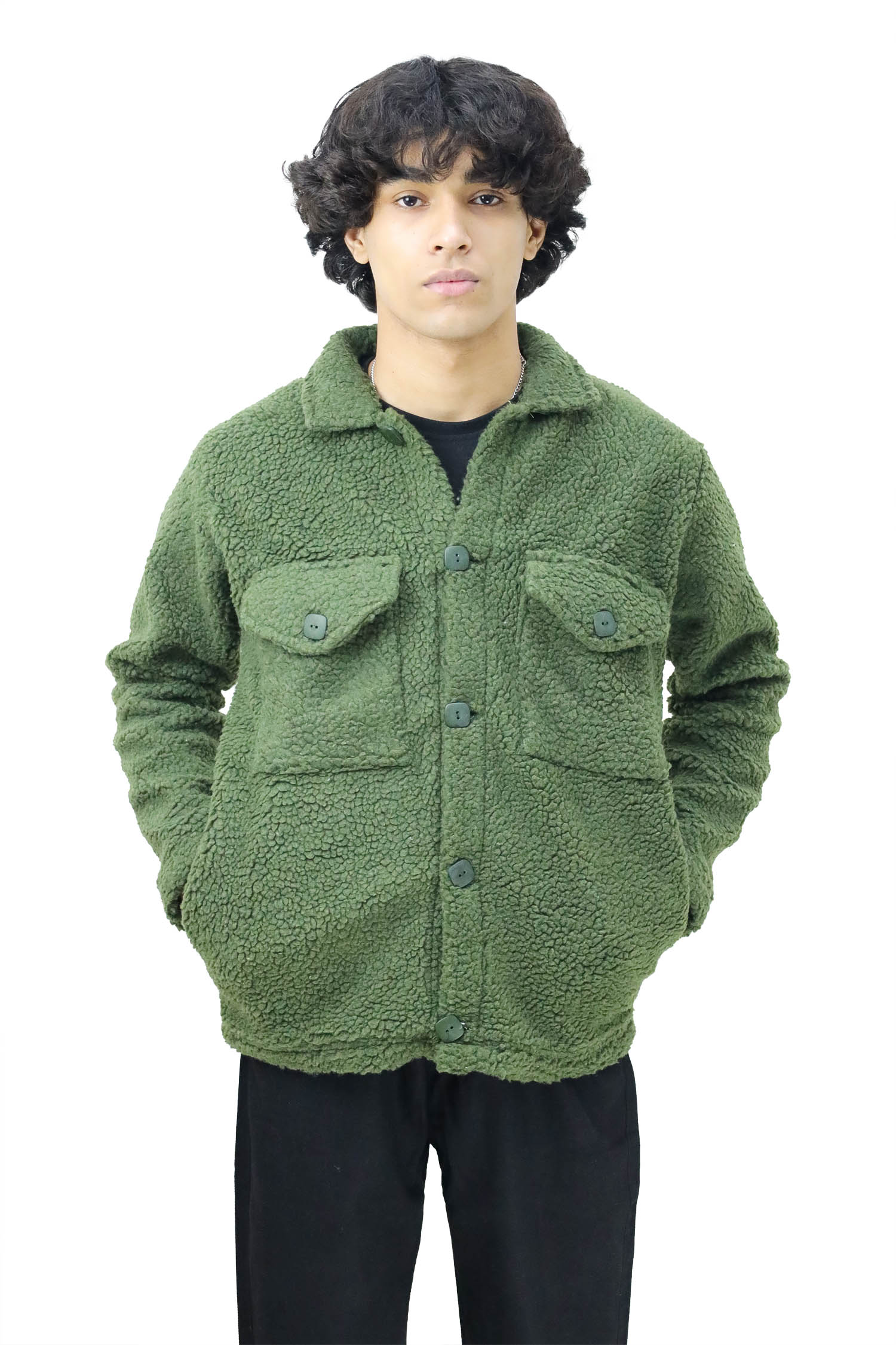 Turbo Pocket Style Sherpaa Fleece Light Weight Jacket In Camo Green