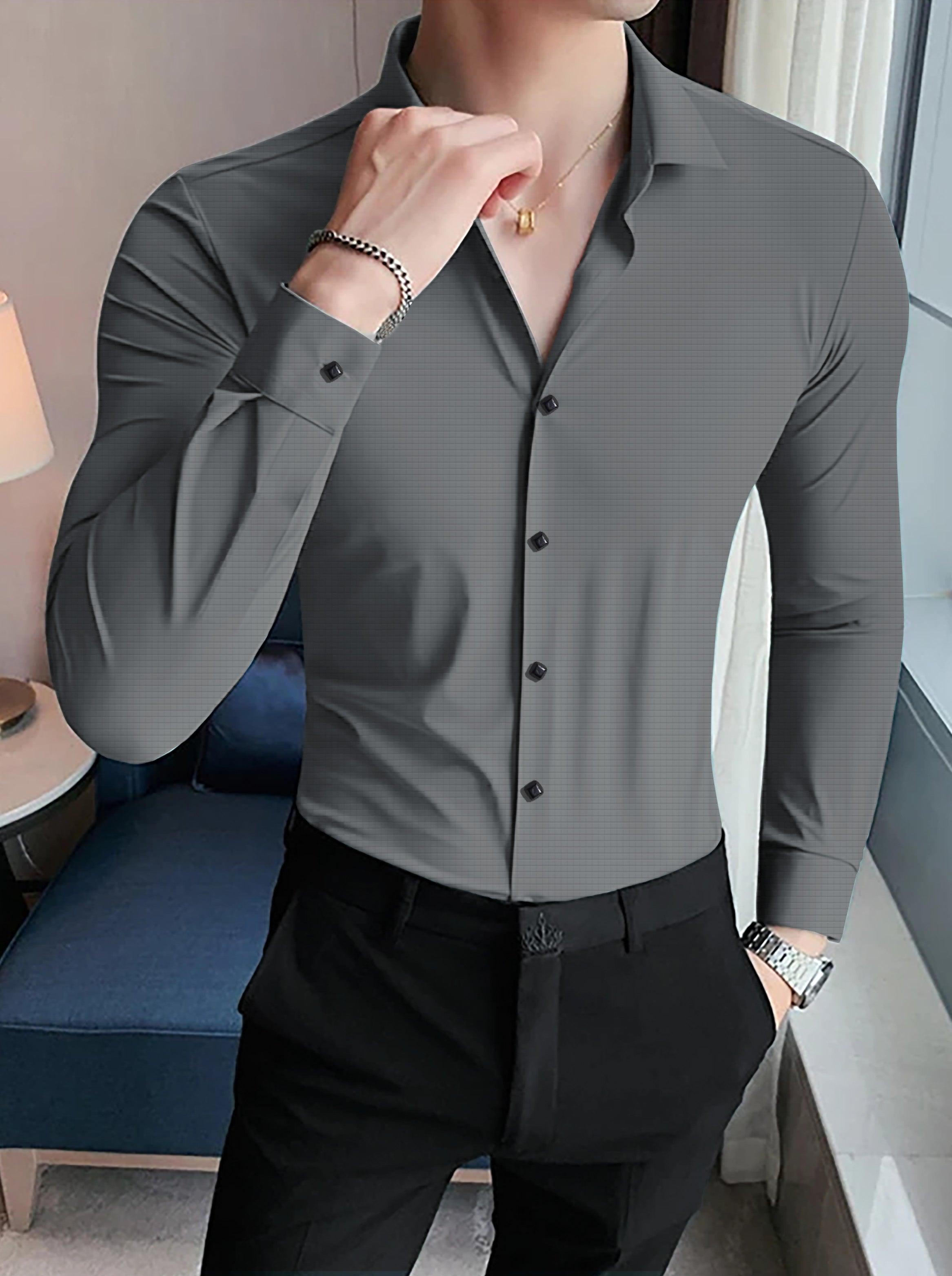 Versatile Smooth Texture High Elastic Full Sleeve Shirt