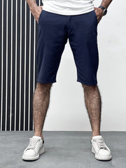 Self Textured Men Cotton Shorts In Navy Blue