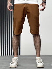 Self Textured Men Cotton Shorts In Brown