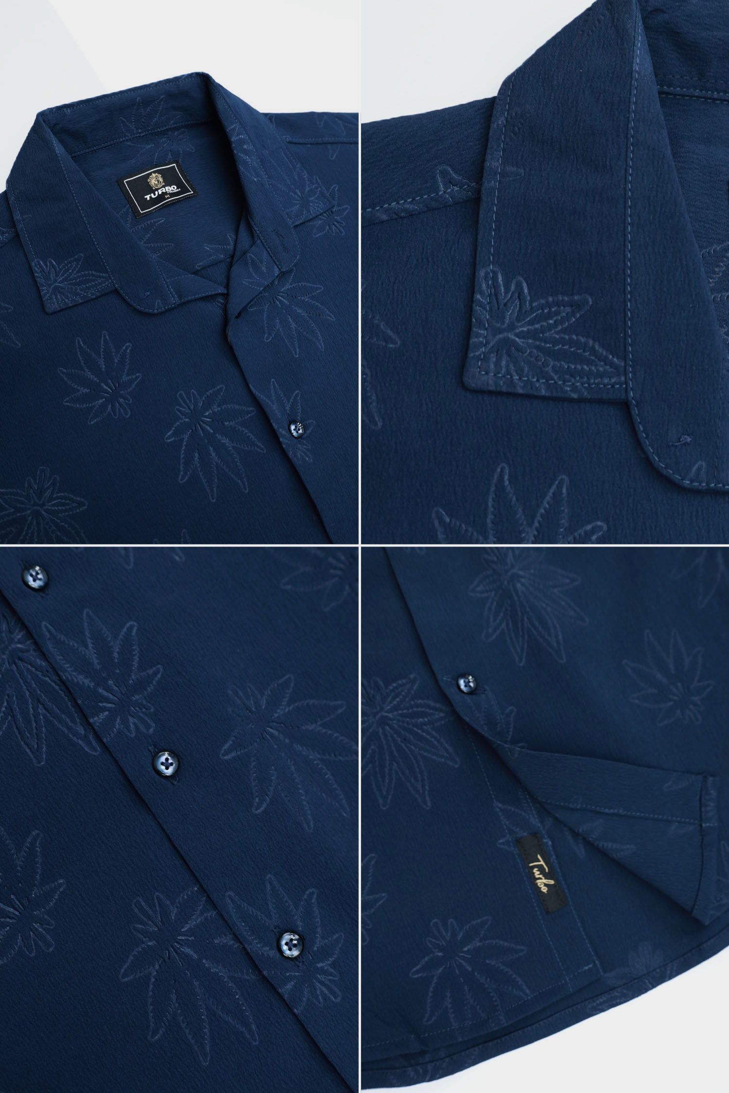 Embossed Leaf Floral All Over Casual Shirt In Navy Blue