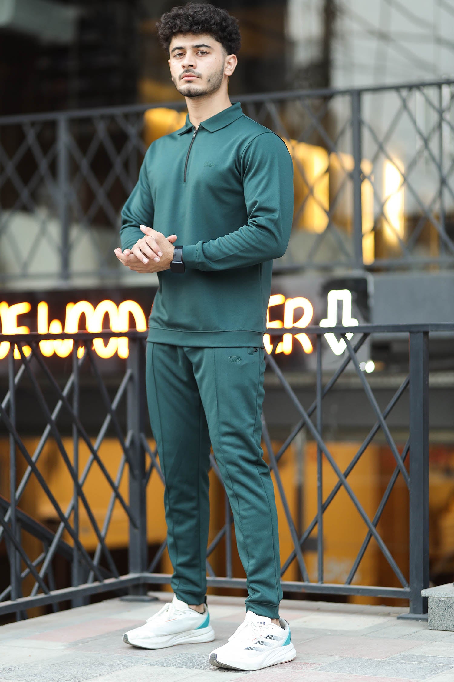 Turbo Half Zip Style Men Zipper Tracksuit In Dark Green