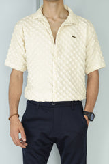 Turbo Puff Structured Pattern Casual Shirt In Creem