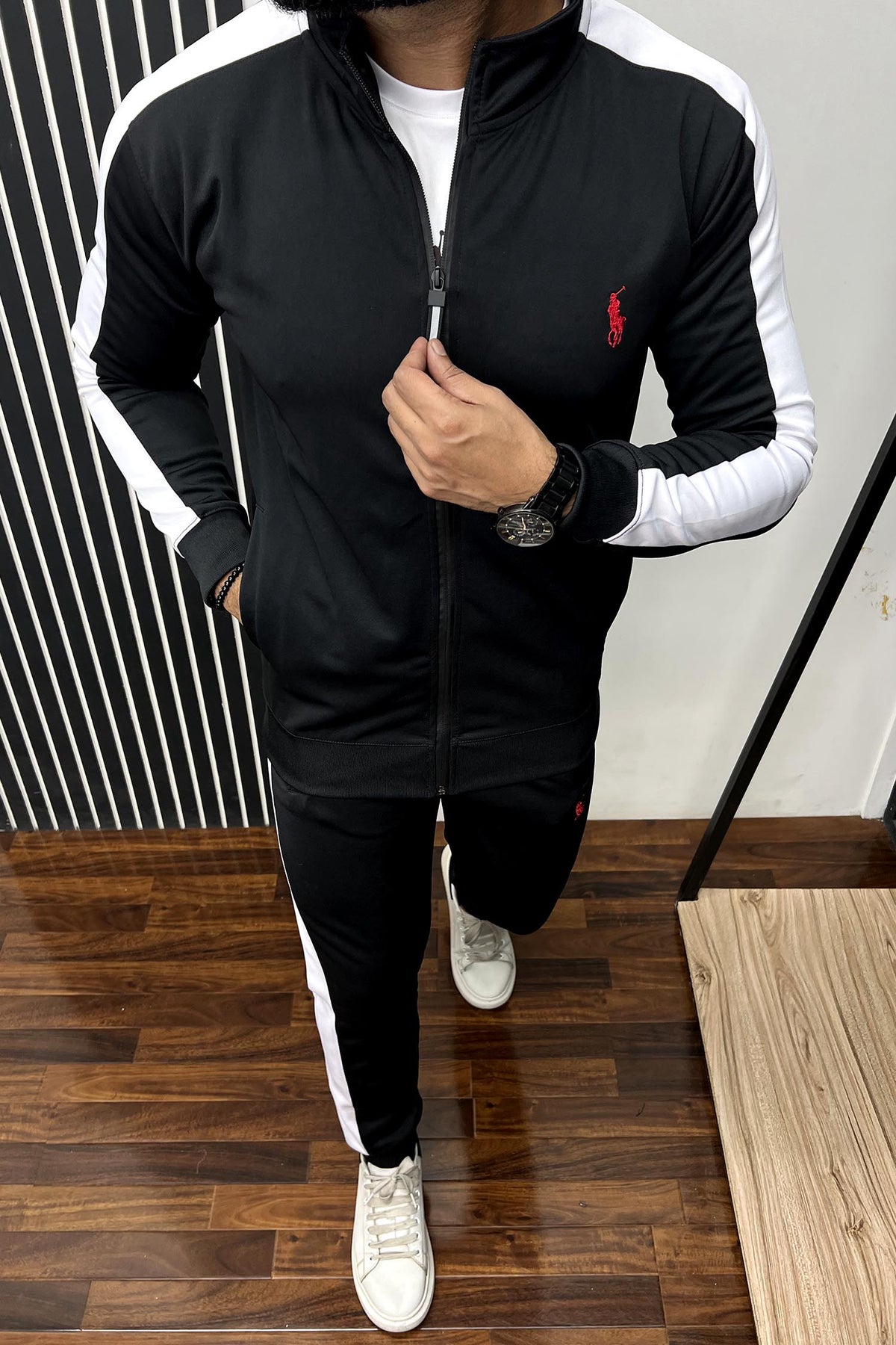 Polo Embroidered Logo Tracksuit In Black