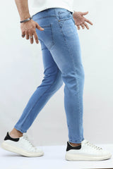 Ripped Turbo Ankle Fit Jeans In Sky Blue