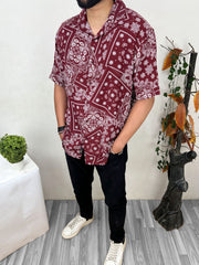 Bandana Design Half Sleeve Linen Casual Shirt