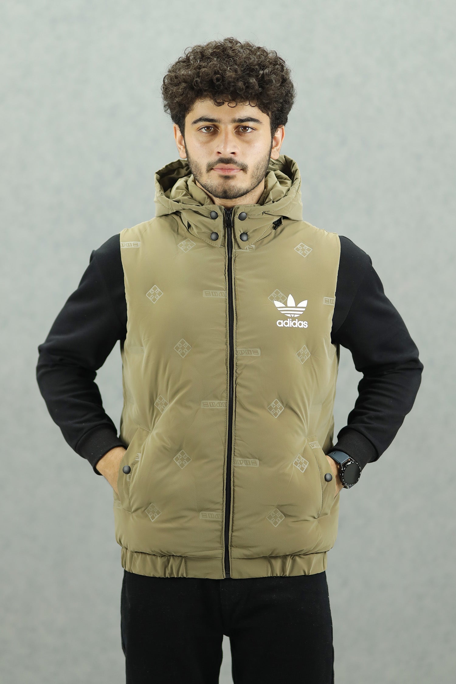 Adds Embossed Logo Detachable Hood Imported Men's Gilet