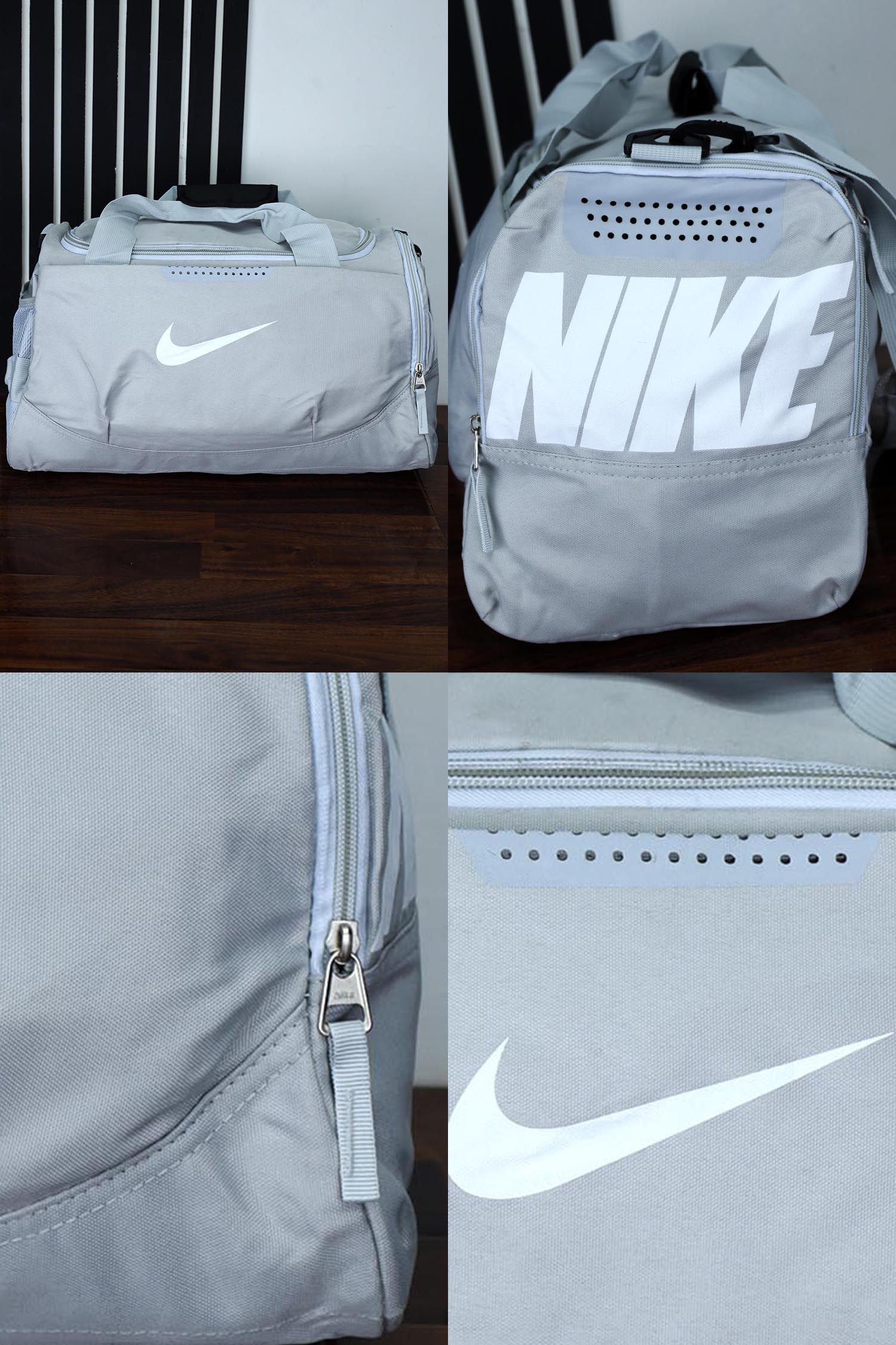 Nke Front & Back Logo Travel Bag In Slate Grey