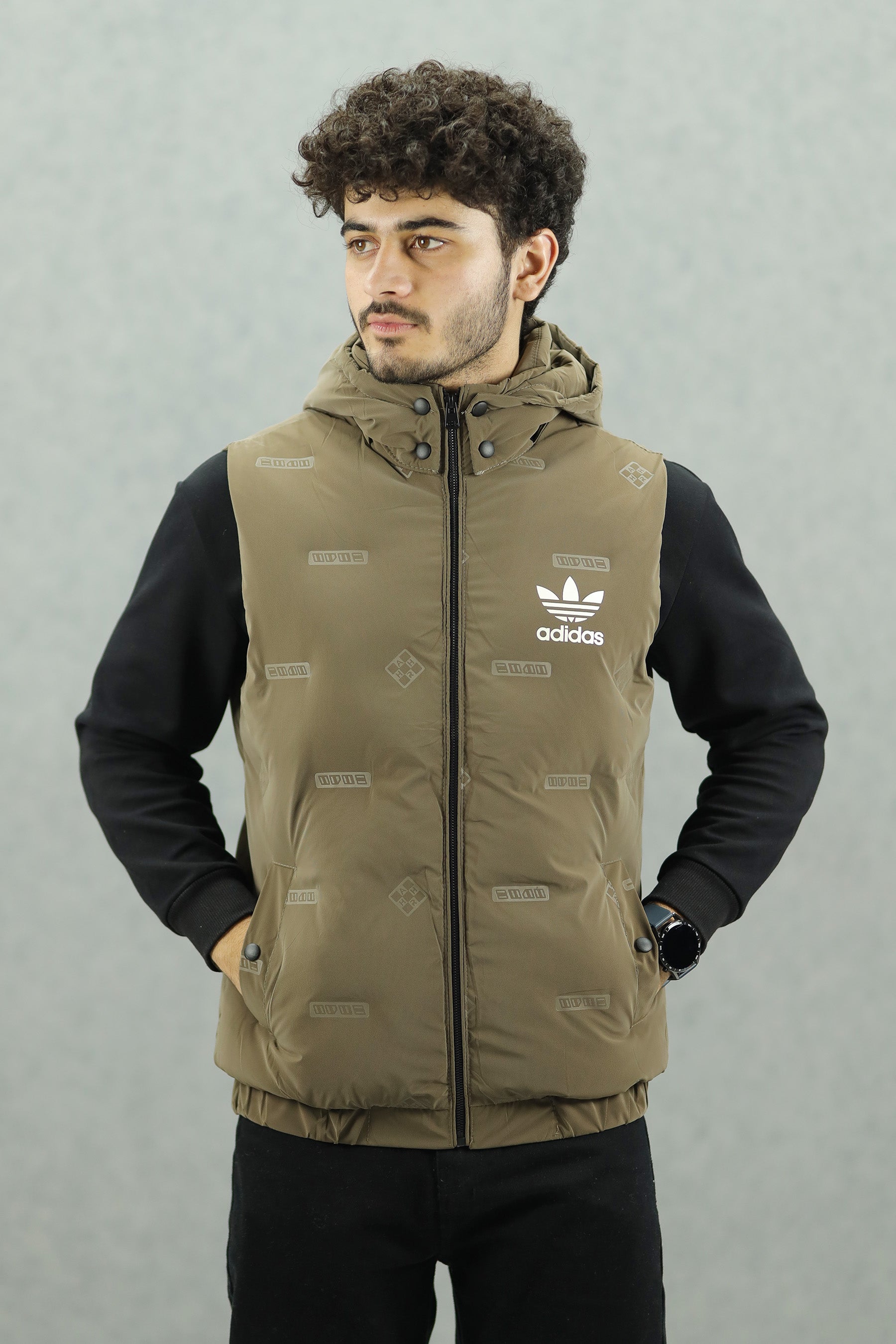 Adds Embossed Logo Detachable Hood Imported Men's Gilet