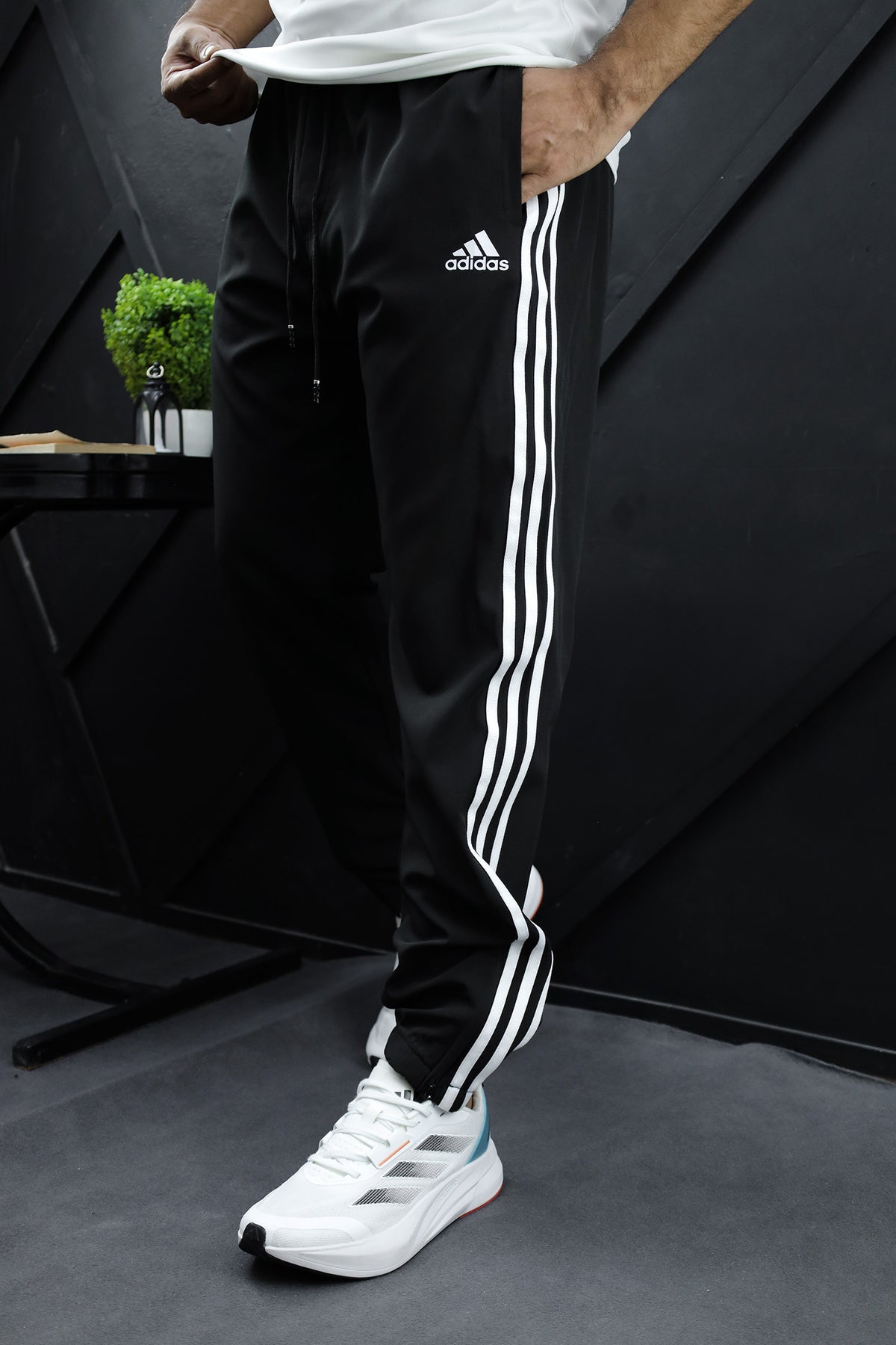 Adds Stripe Zip Bottom Sportswear Trouser in Black