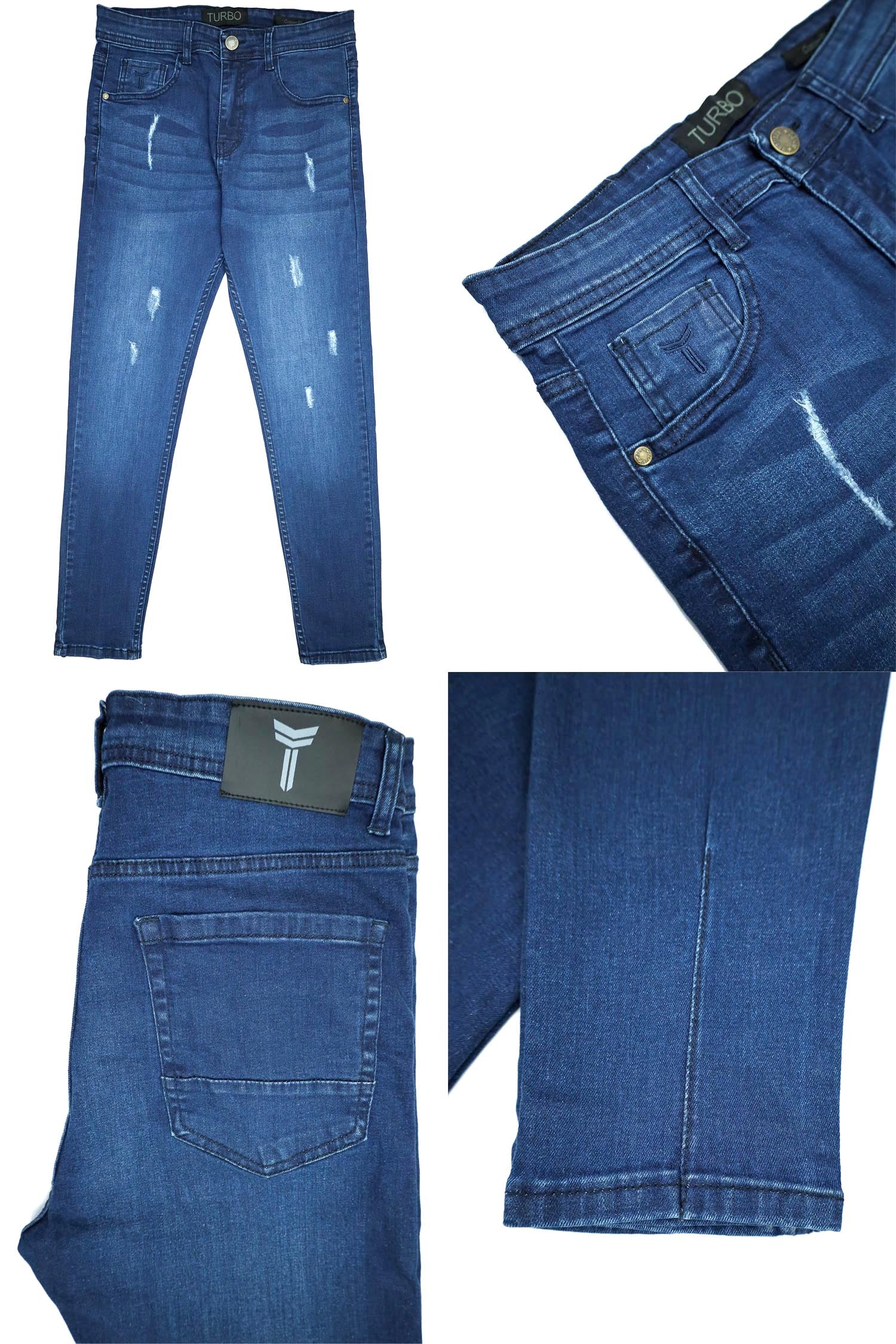Ankle Fit Ripped Turbo Jeans In Blue
