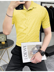 Embossed  Circles All Over Casual Shirt Light Yellow