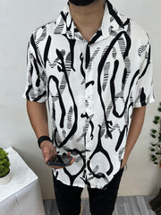 Zebra Abstract Pattern Linen Casual Shirt