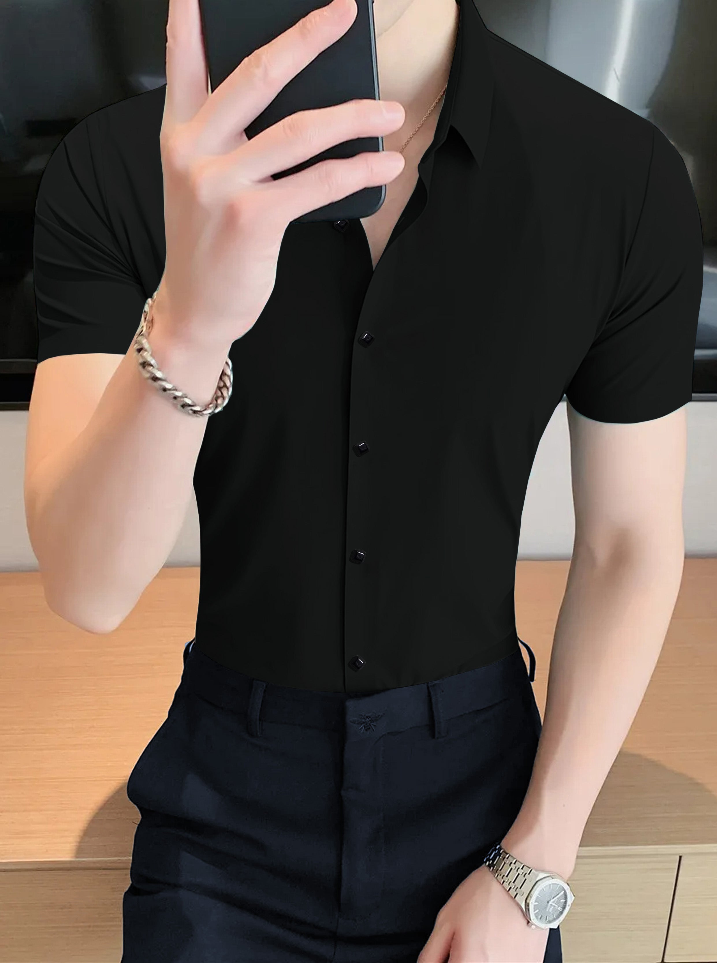 Soft And High Elastic Half Sleeve Casual Shirt