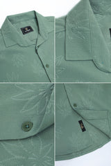 Embossed Leaf Floral All Over Casual Shirt In Light Green