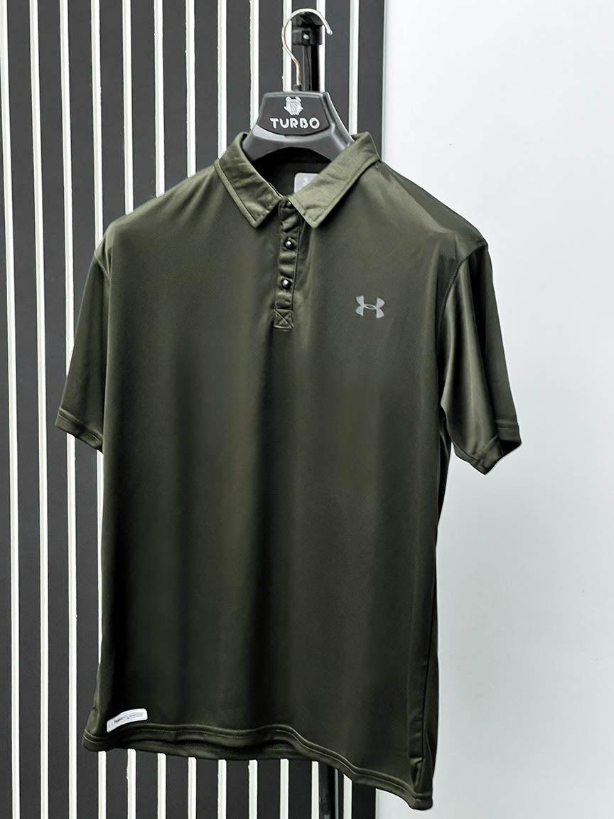 Cropped Collar Dry Fit Polo In Green
