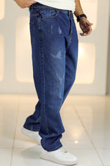 Loose Fit Ribbed Flying Turbo Jeans in Dark Navy