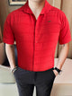 Turbo Knit Craft Crochet Casual Shirt In Red