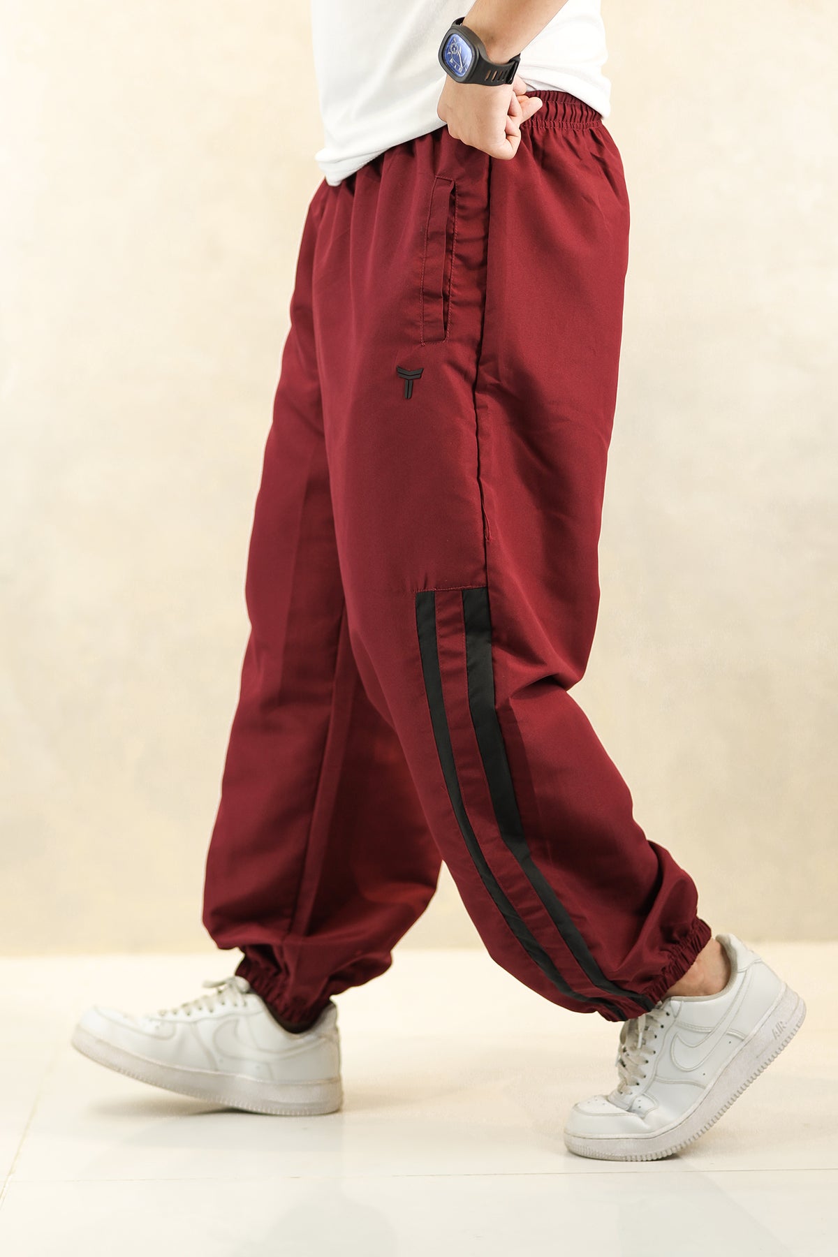 Turbo Stripe Bottom Imp Baggy Trouser In Maroon