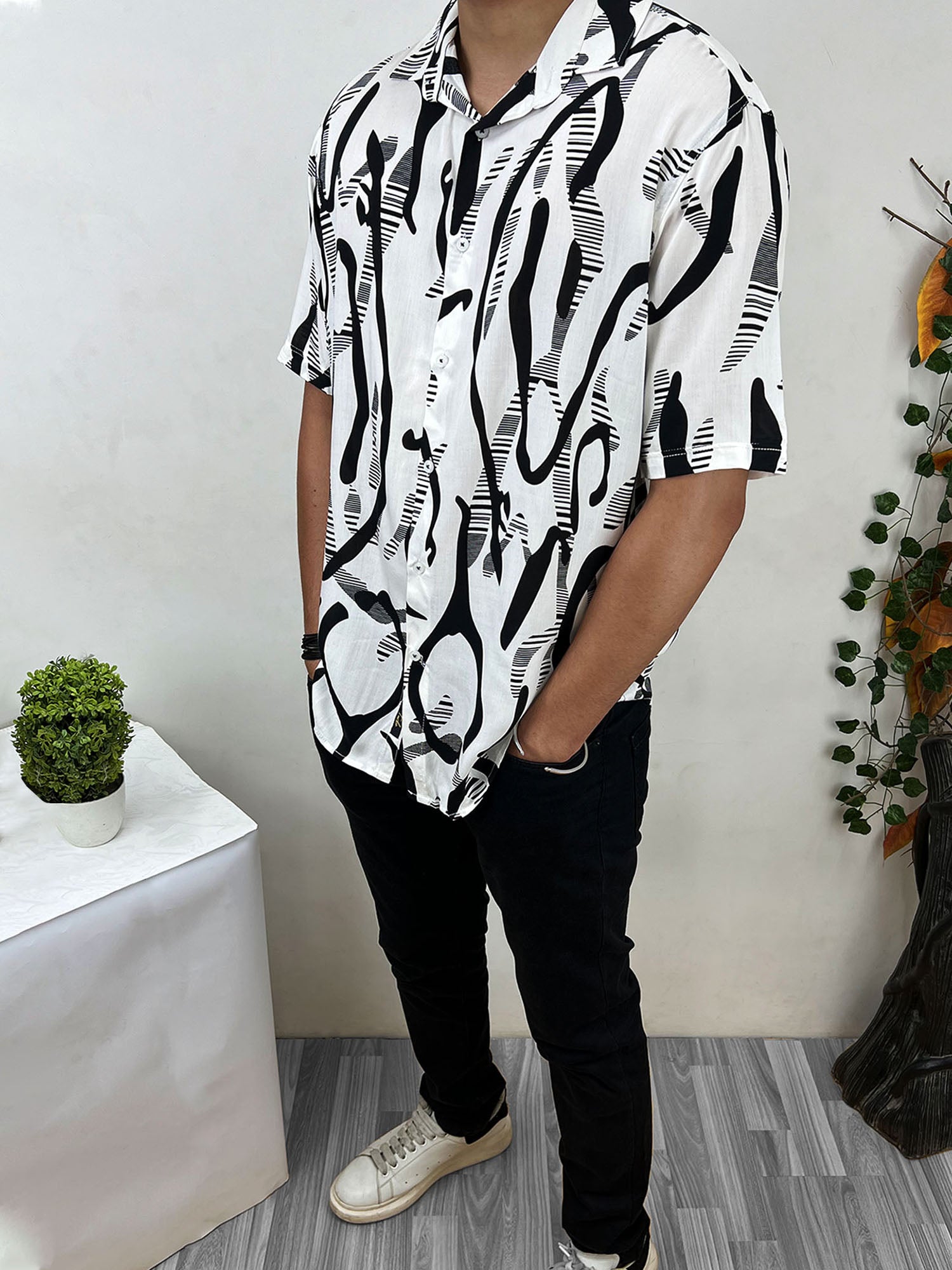 Zebra Abstract Pattern Linen Casual Shirt