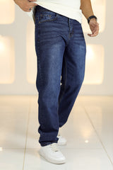 Loose Fit Pure Color Turbo Jeans in Dark Blue