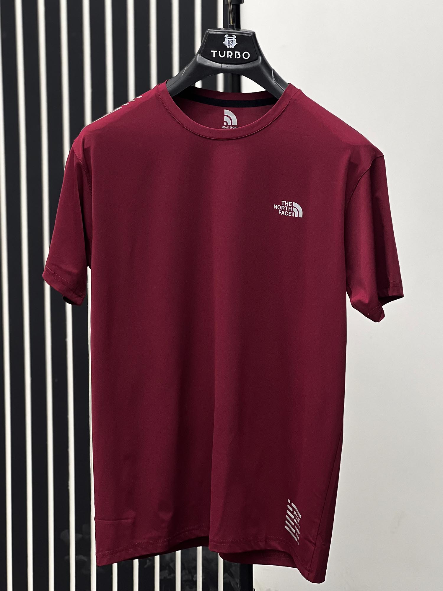 Imported Dry Fit Tee With Printed Logo In Maroon
